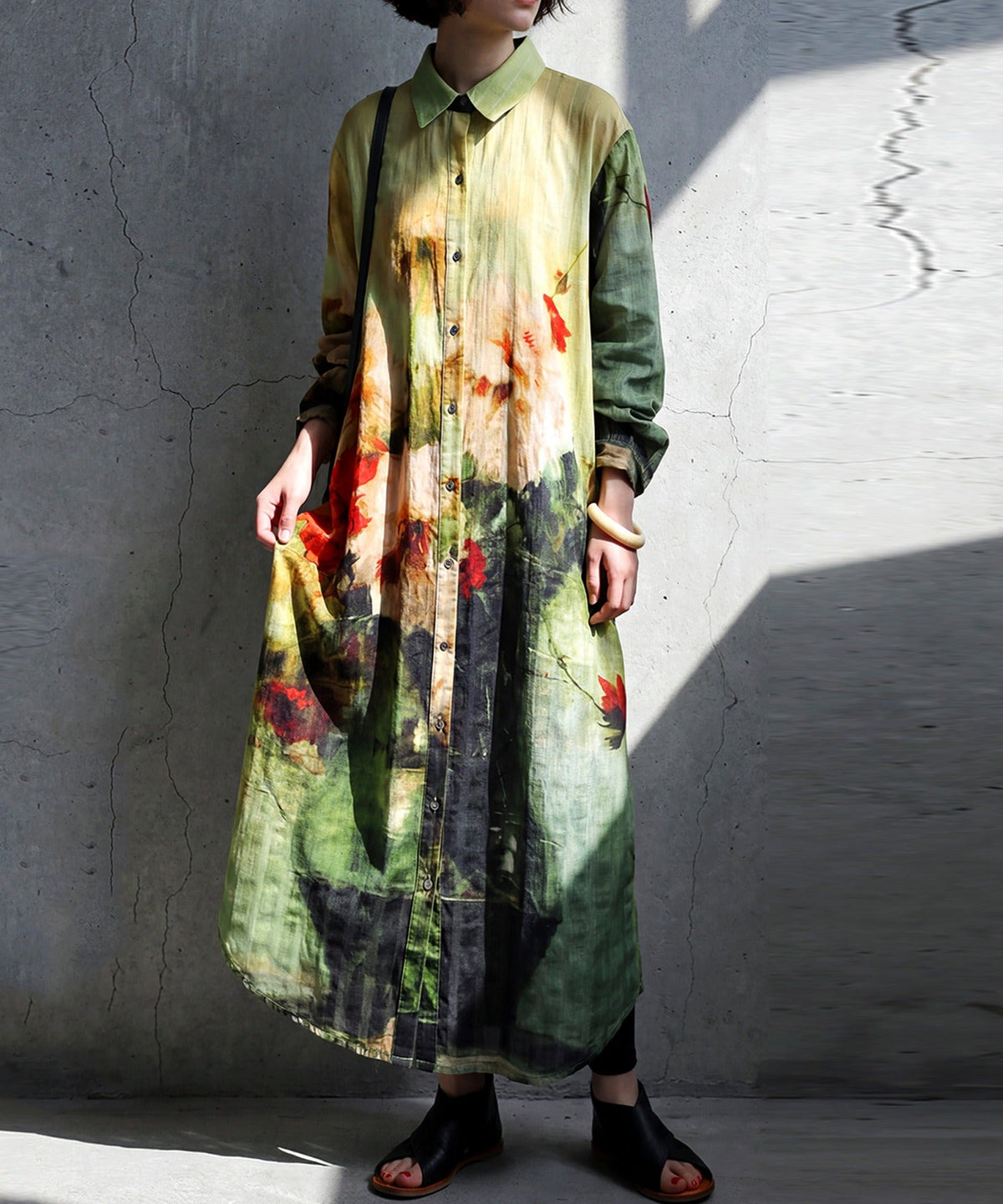 NUUUII 100% Cotton Art Print Floral Shirt Dress Ladies