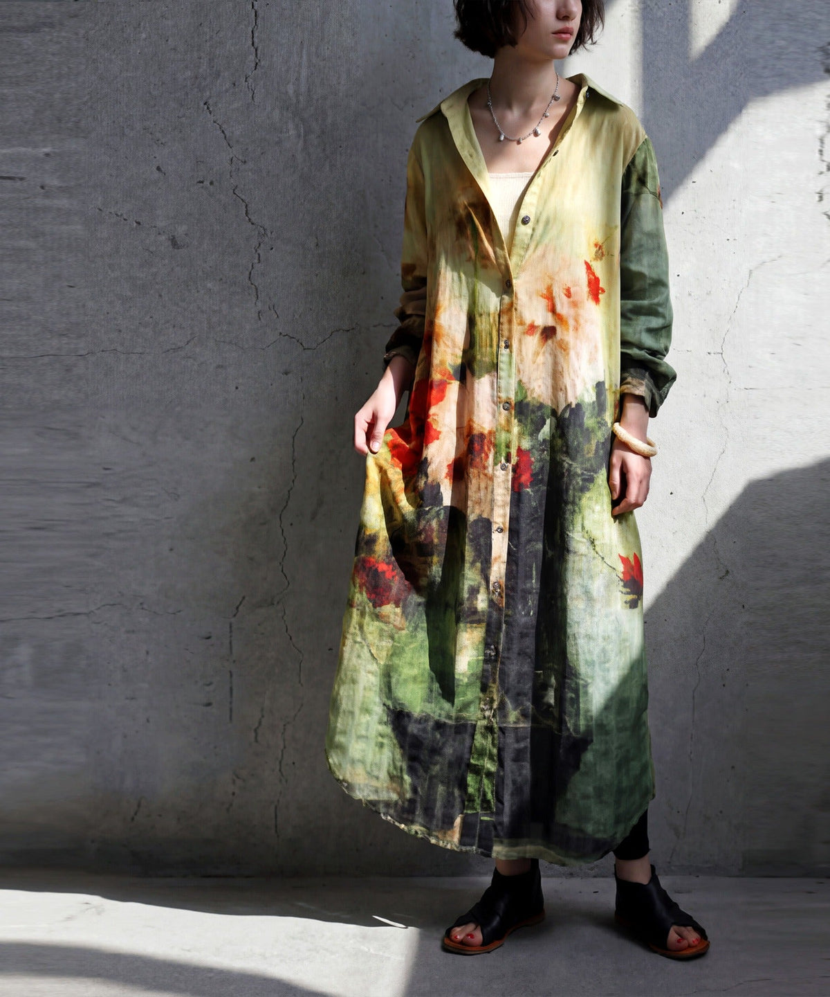 NUUUII 100% Cotton Art Print Floral Shirt Dress Ladies