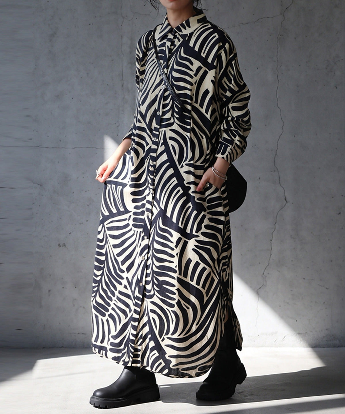 NUUUII Leaf Pattern 100% Cotton Shirt Dress Ladies