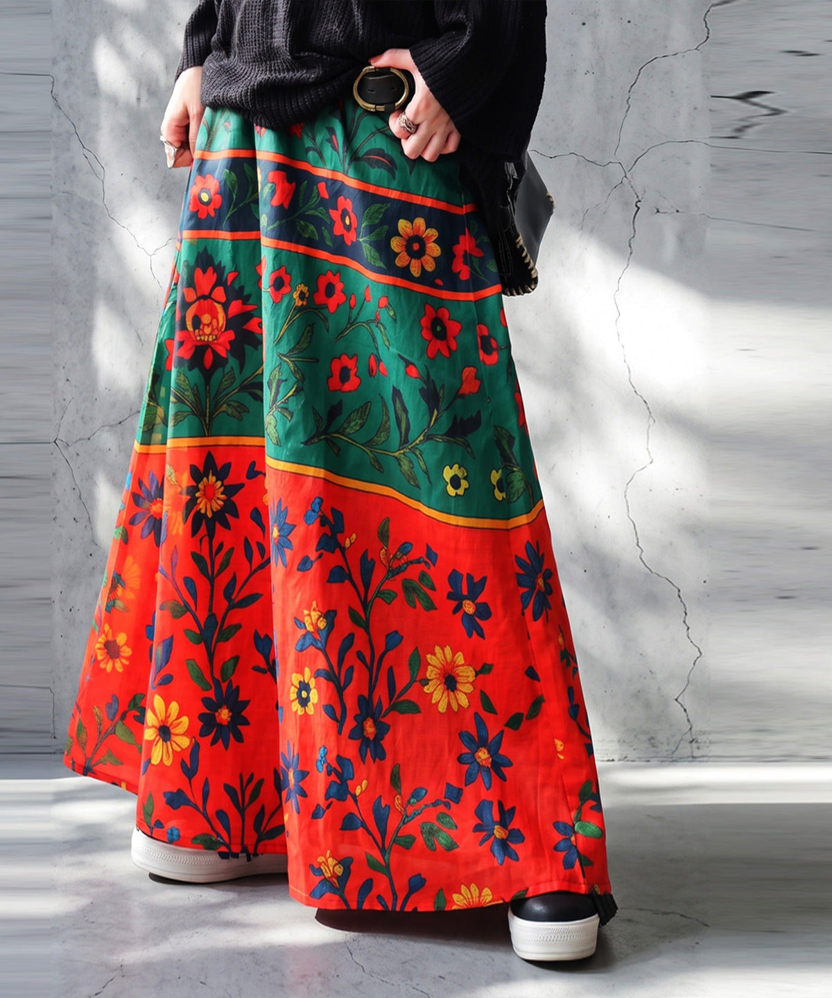 NUUUII Botanical Print Floral Flared Long Skirt Ladies