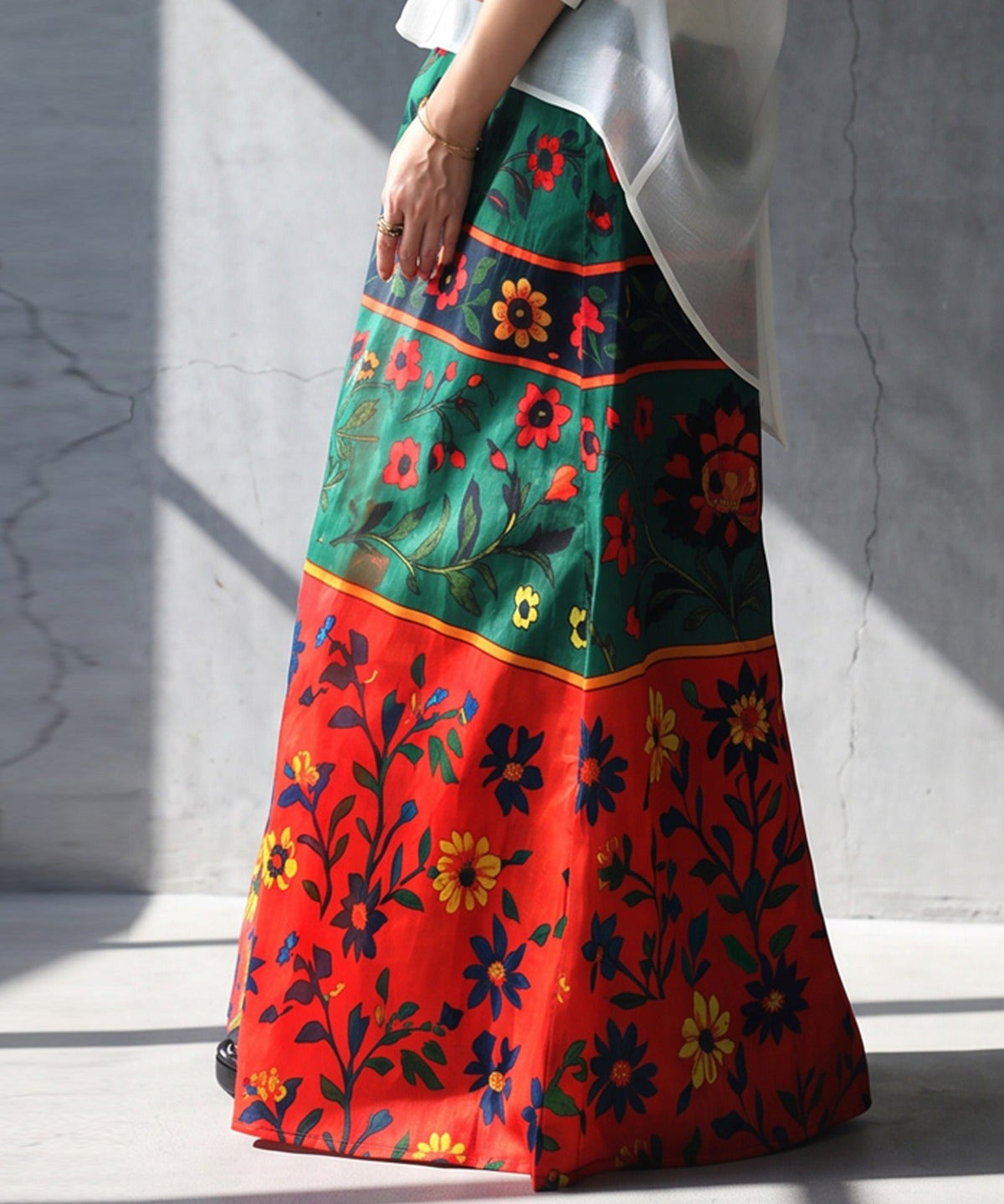 NUUUII Botanical Print Floral Flared Long Skirt Ladies