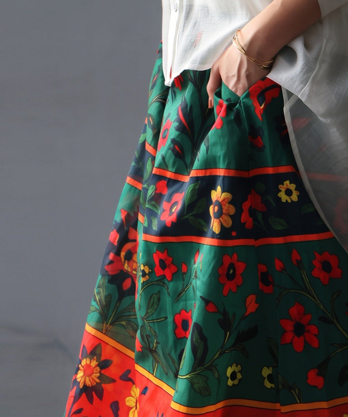 NUUUII Botanical Print Floral Flared Long Skirt Ladies