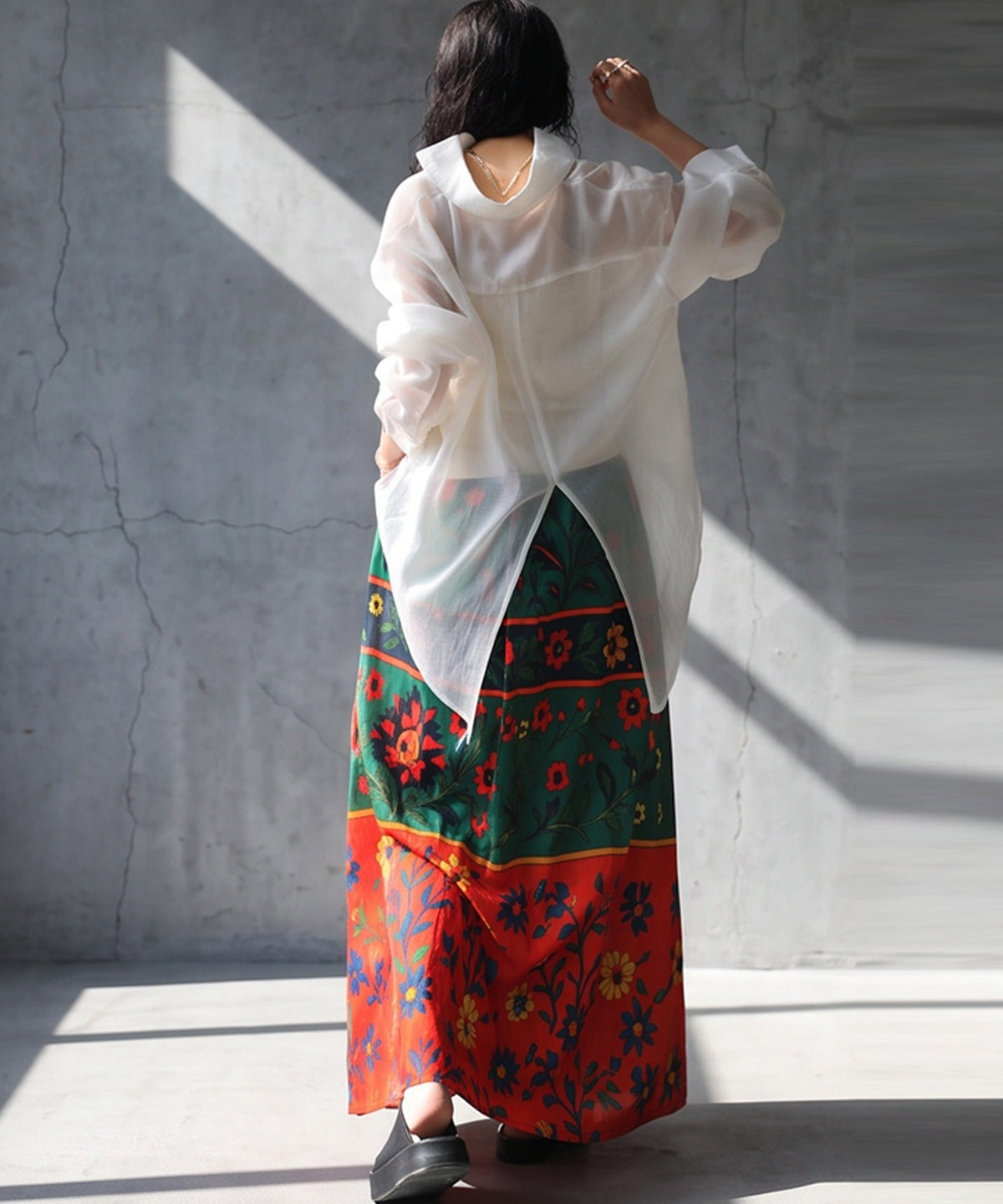 NUUUII Botanical Print Floral Flared Long Skirt Ladies
