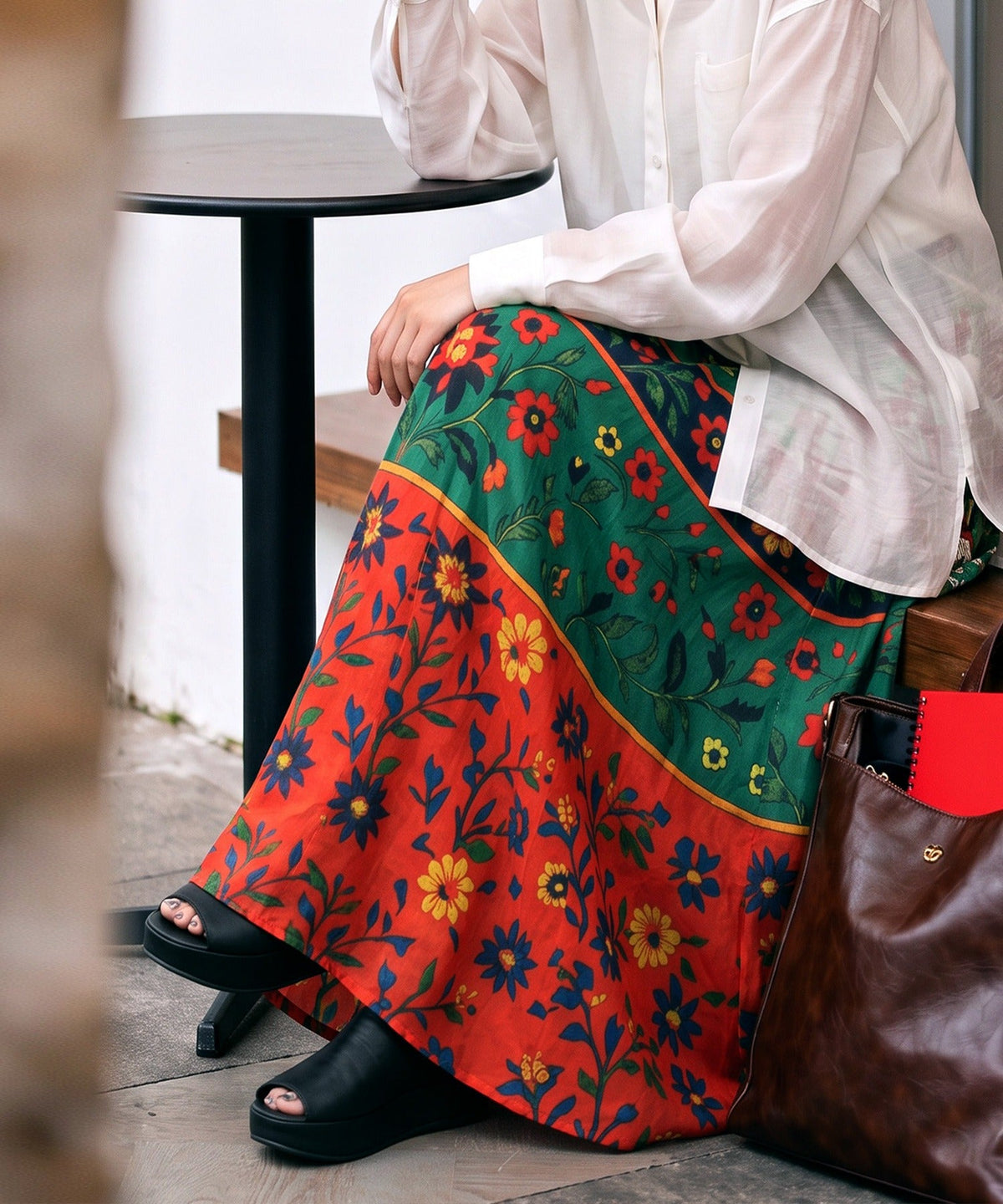 NUUUII Botanical Print Floral Flared Long Skirt Ladies