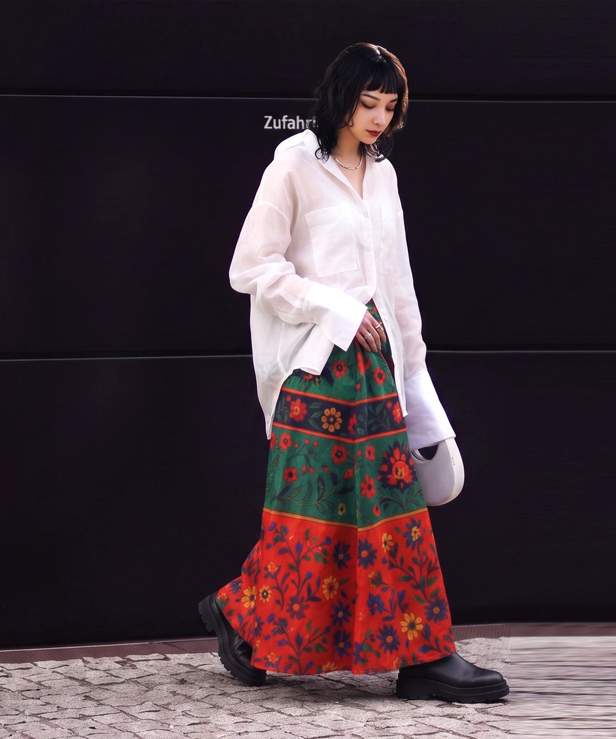 NUUUII Botanical Print Floral Flared Long Skirt Ladies
