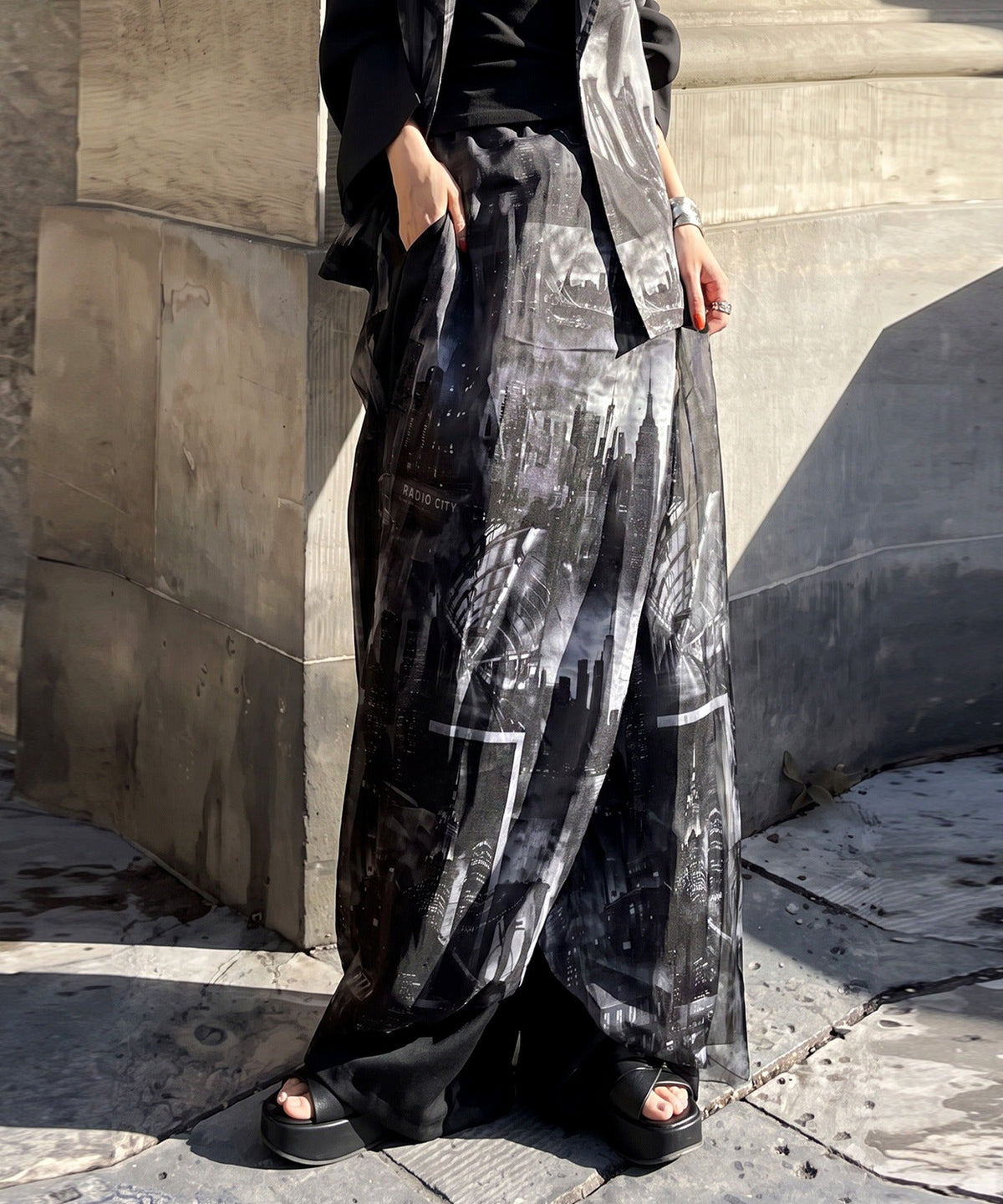 NUUUII City Print Sheer Wide-Leg Pants Ladies
