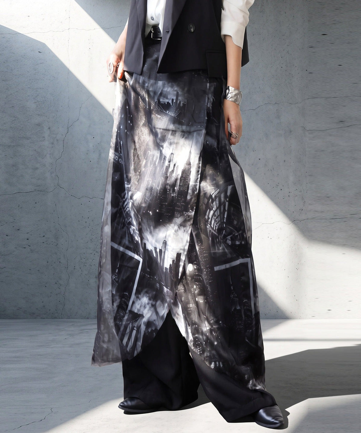 NUUUII City Print Sheer Wide-Leg Pants Ladies