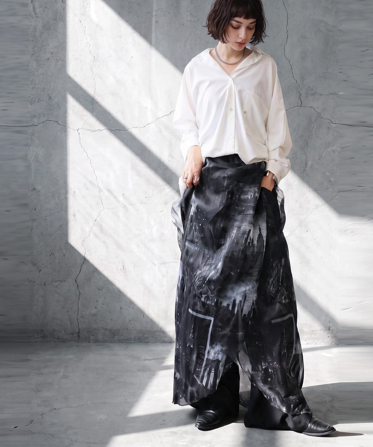 NUUUII City Print Sheer Wide-Leg Pants Ladies