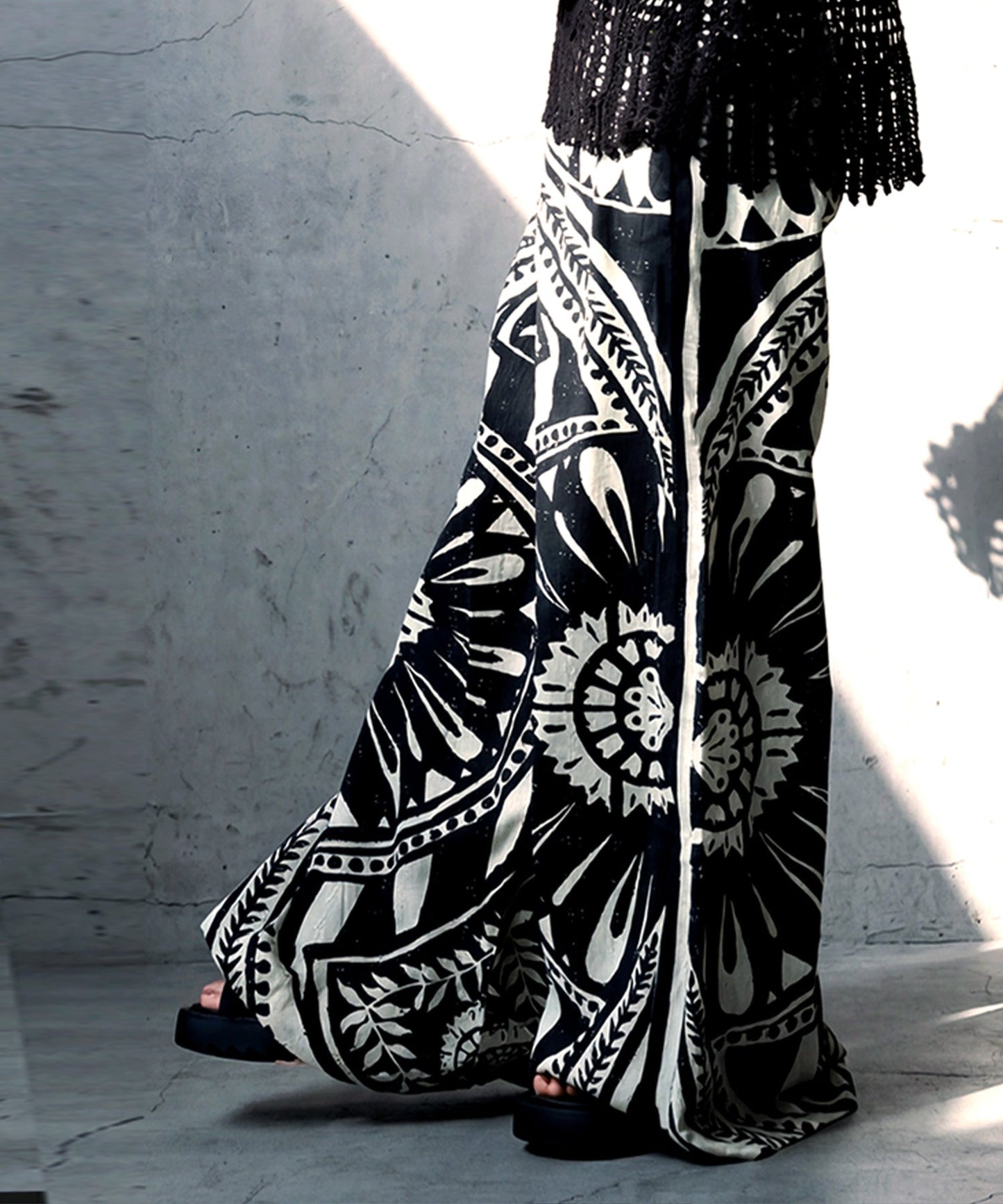 NUUUII 100% Cotton Ethnic Pattern Geometric Dobby Weave Wide Pants Ladies