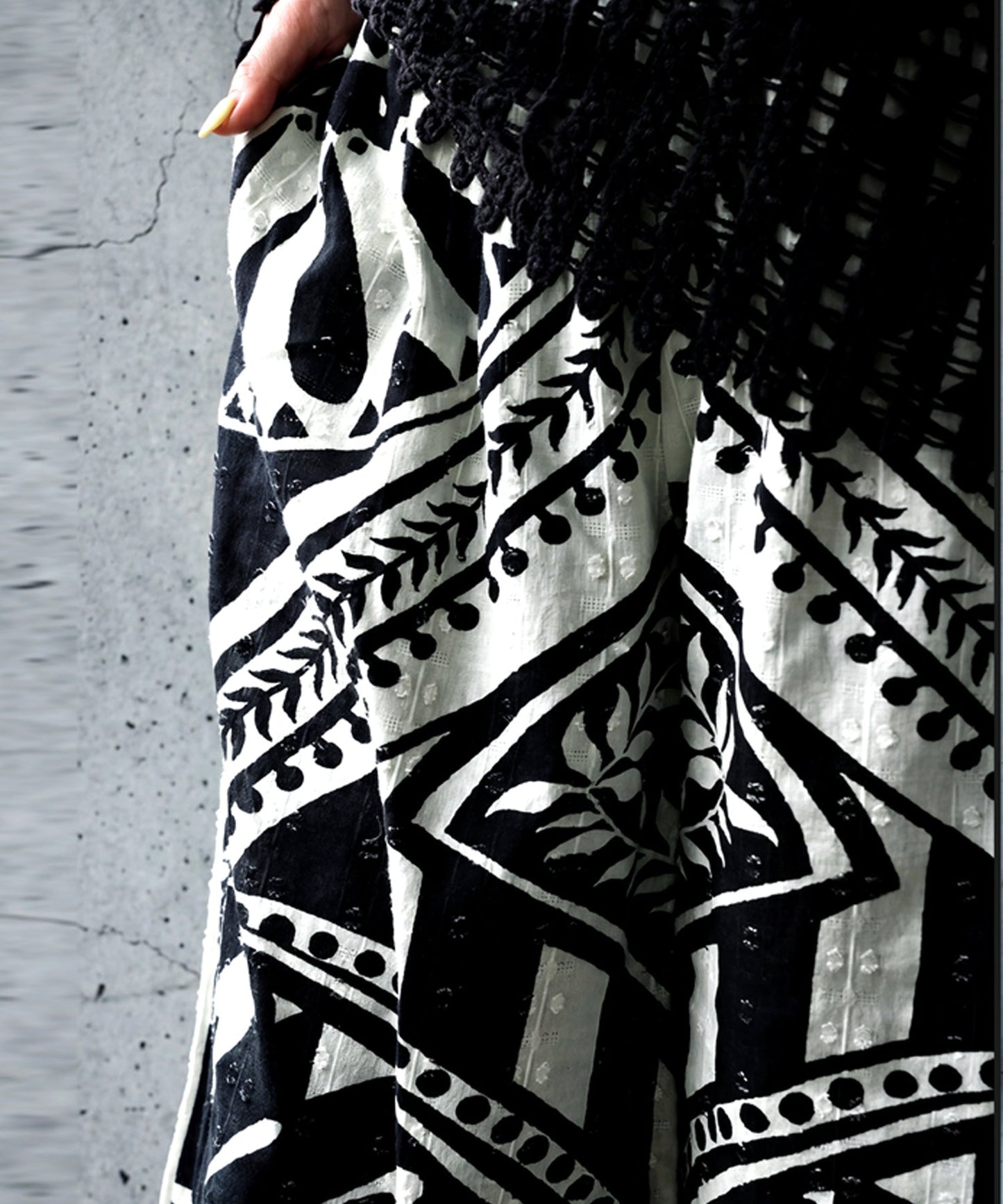 NUUUII 100% Cotton Ethnic Pattern Geometric Dobby Weave Wide Pants Ladies
