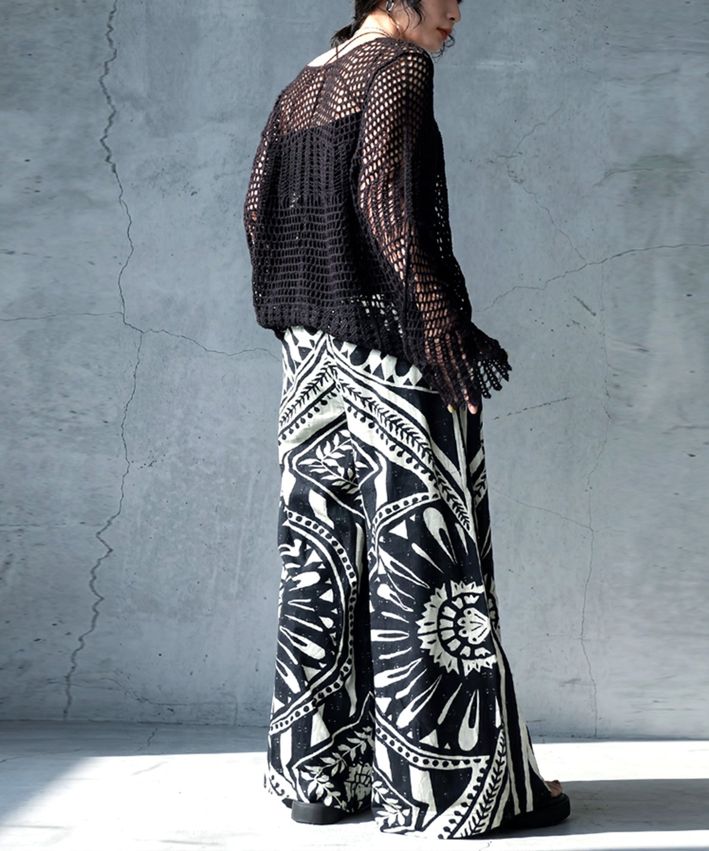 NUUUII 100% Cotton Ethnic Pattern Geometric Dobby Weave Wide Pants Ladies