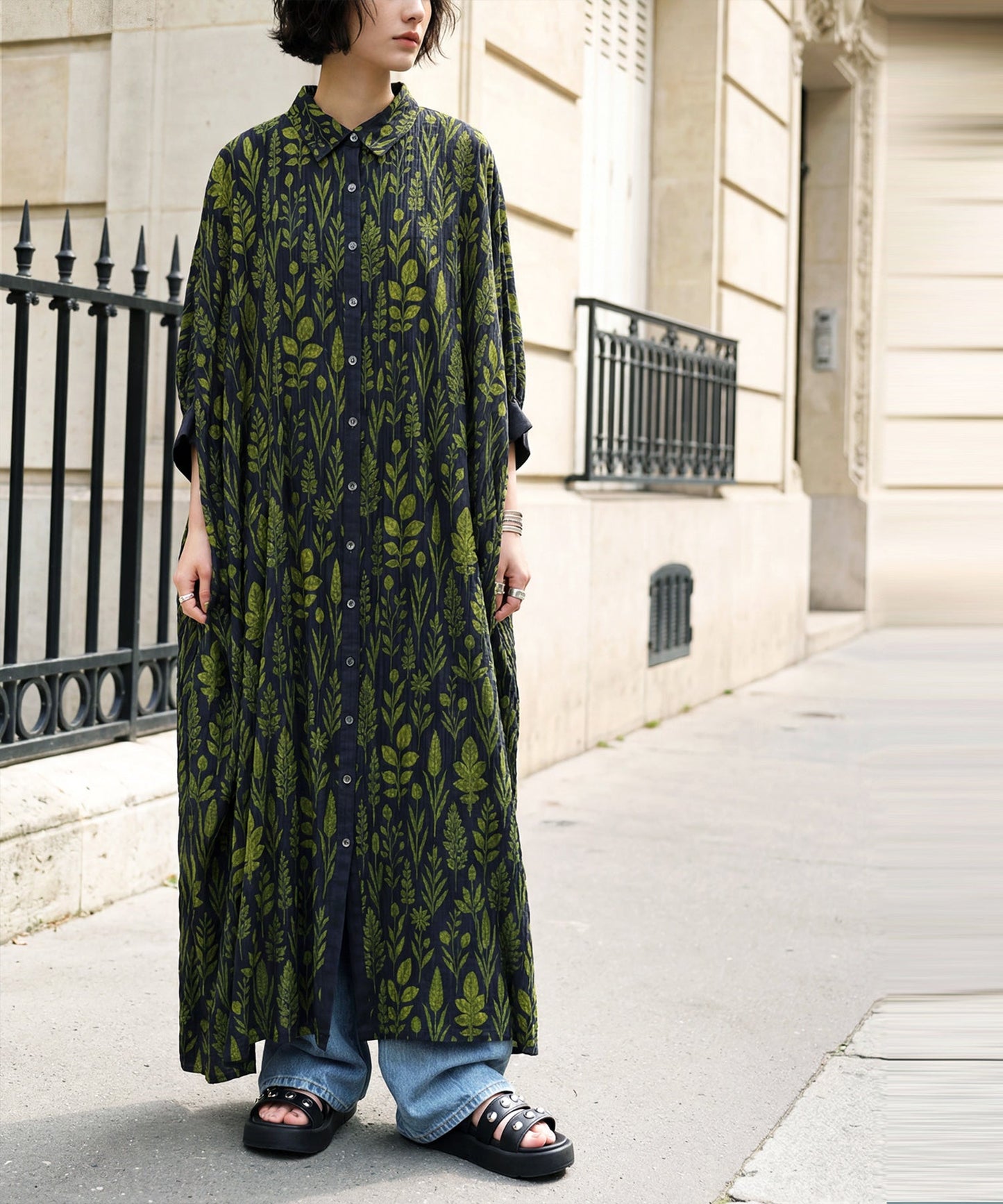 NUUUII Botanical Print Dolman Shirt Dress Ladies