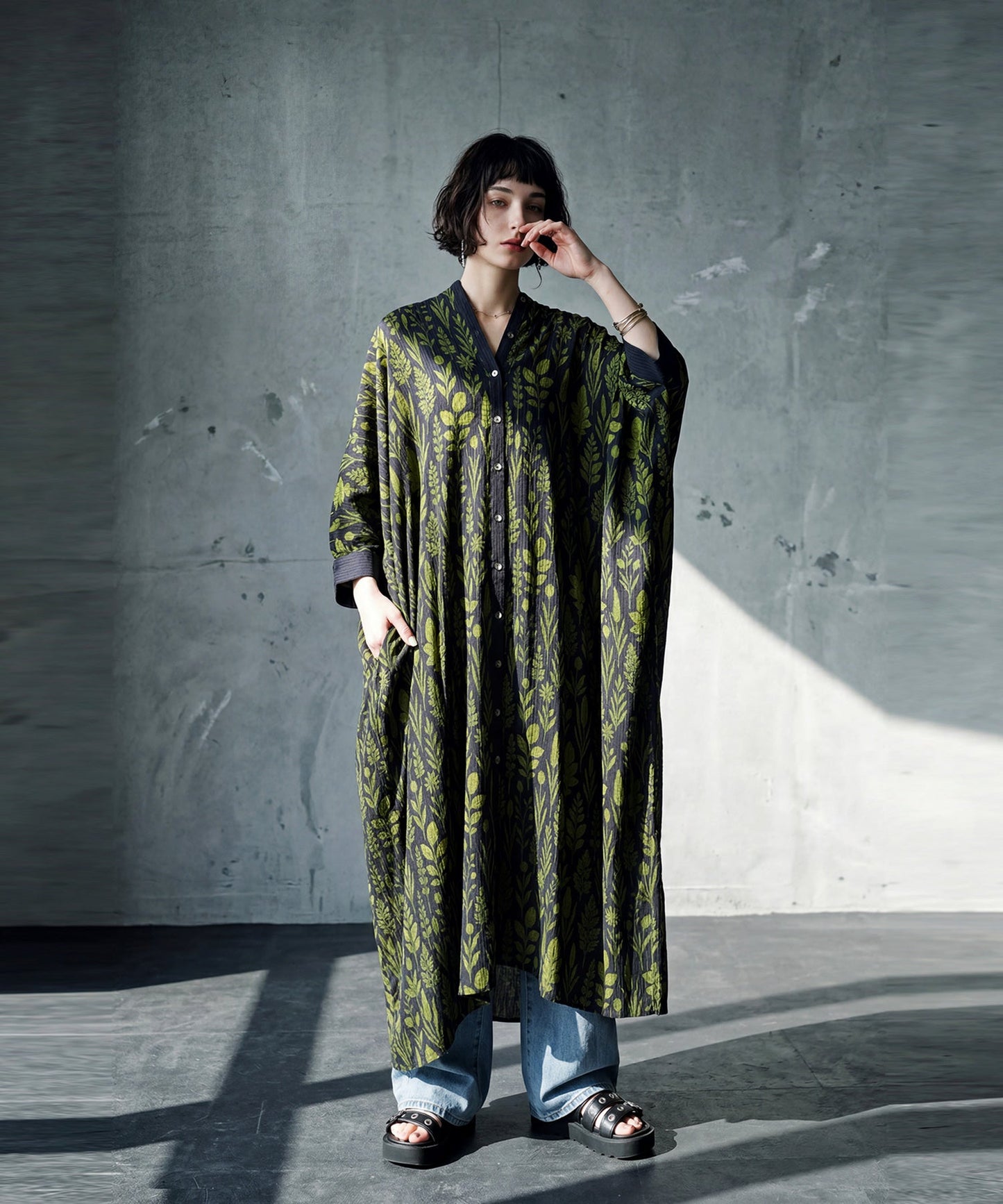 NUUUII Botanical Print Dolman Shirt Dress Ladies