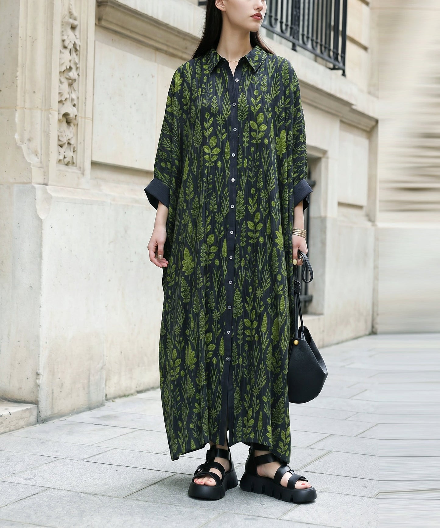 NUUUII Botanical Print Dolman Shirt Dress Ladies