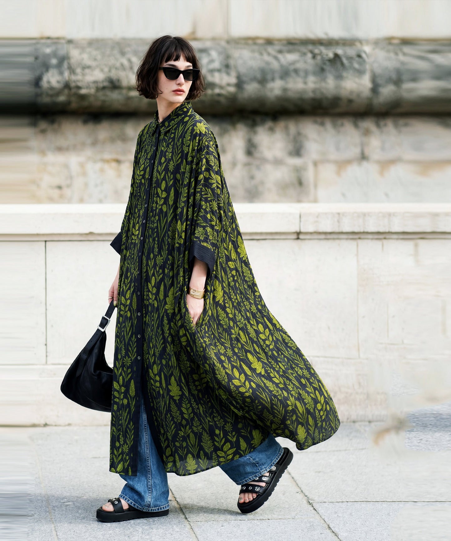 NUUUII Botanical Print Dolman Shirt Dress Ladies