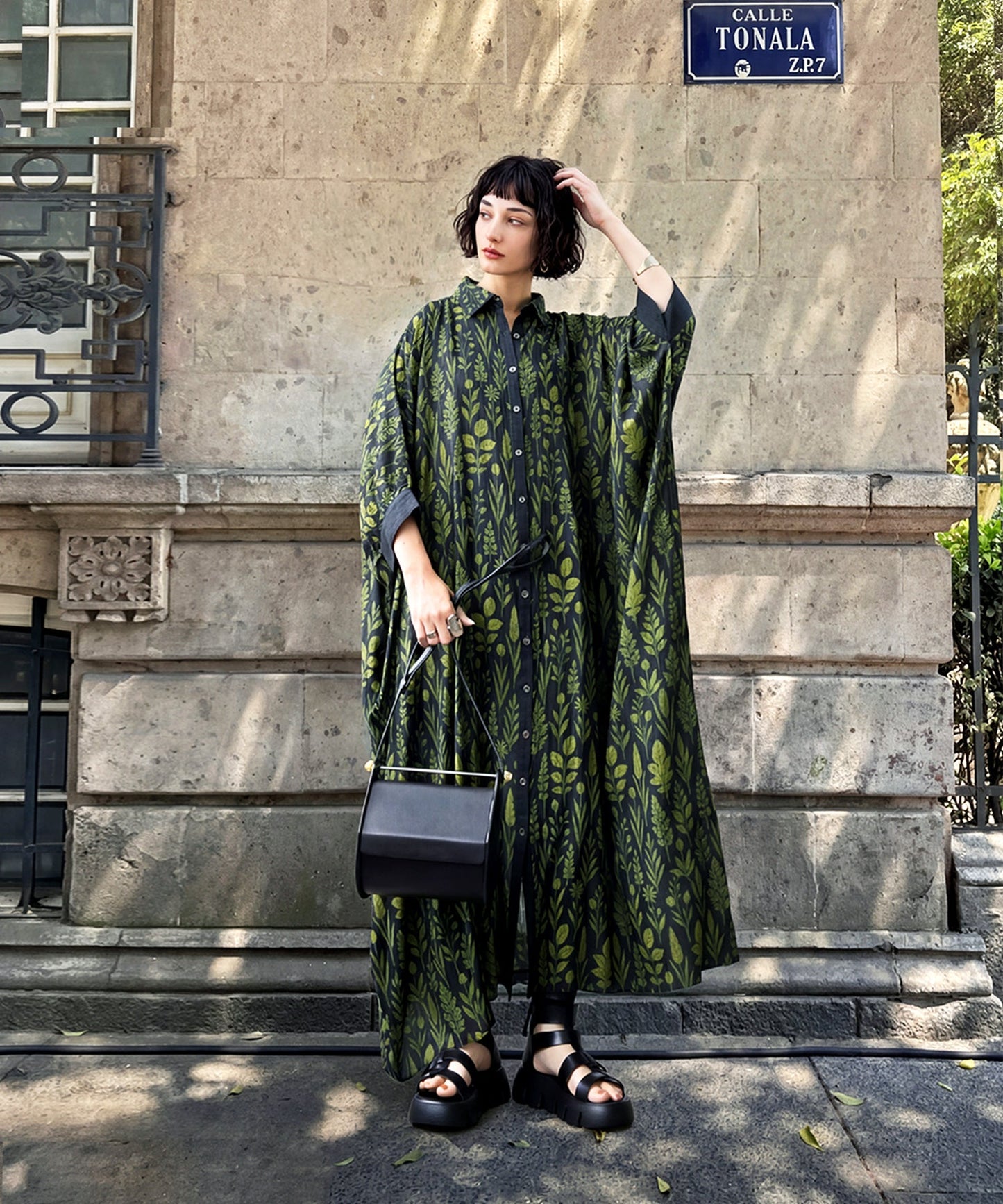 NUUUII Botanical Print Dolman Shirt Dress Ladies