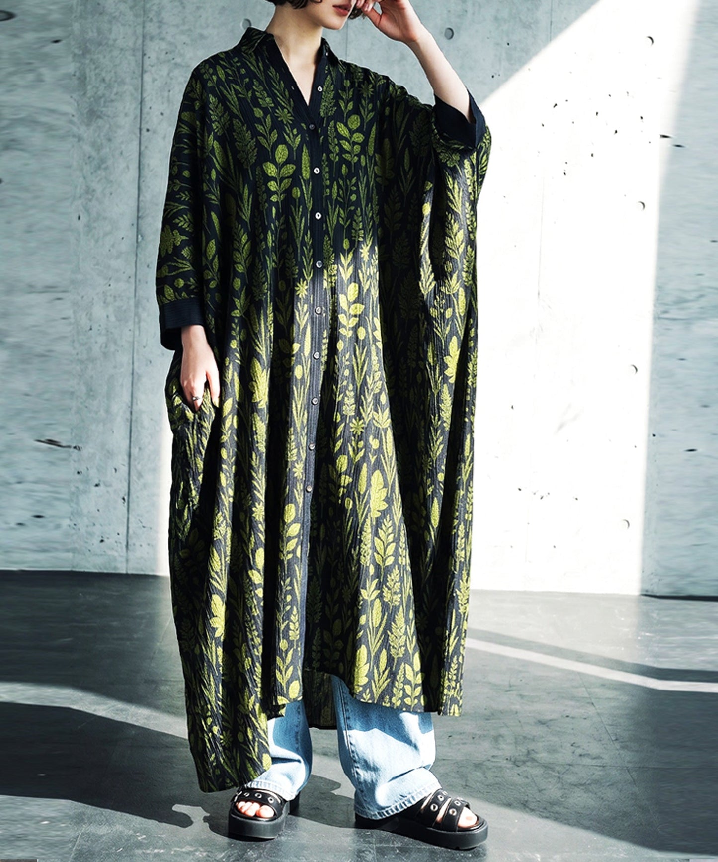 NUUUII Botanical Print Dolman Shirt Dress Ladies