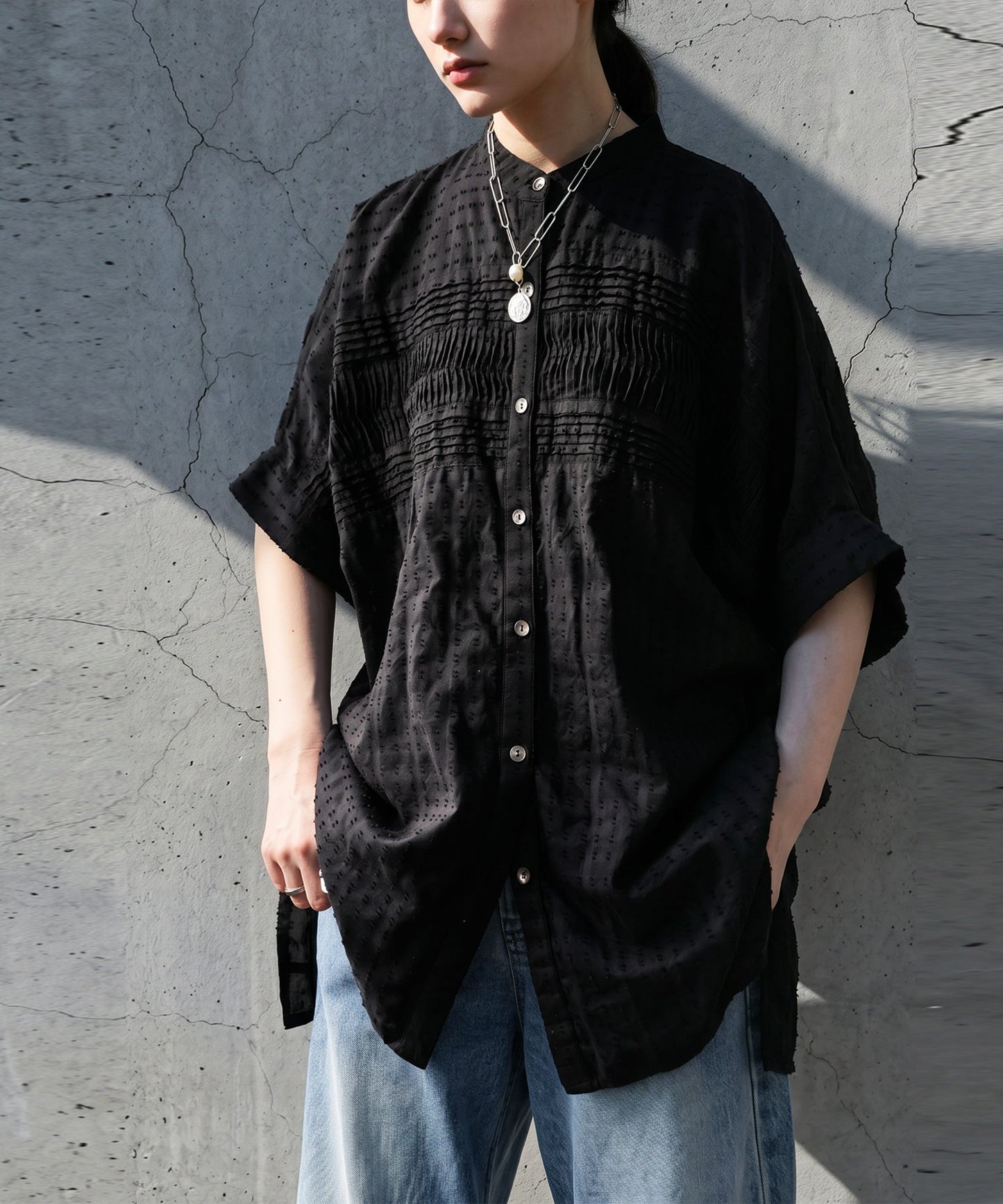 NUUUII 100% Cotton Dobby Weave Dolman Sheer Shirt Ladies