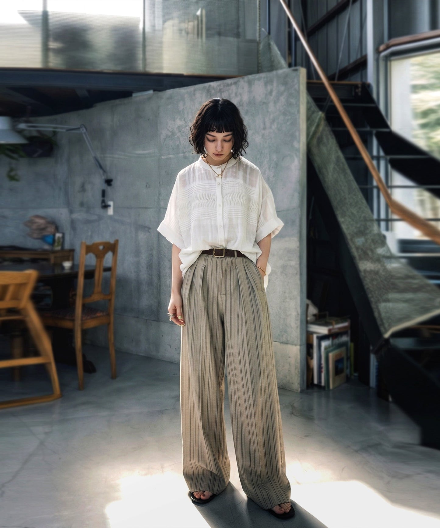 NUUUII 100% Cotton Dobby Weave Dolman Sheer Shirt Ladies