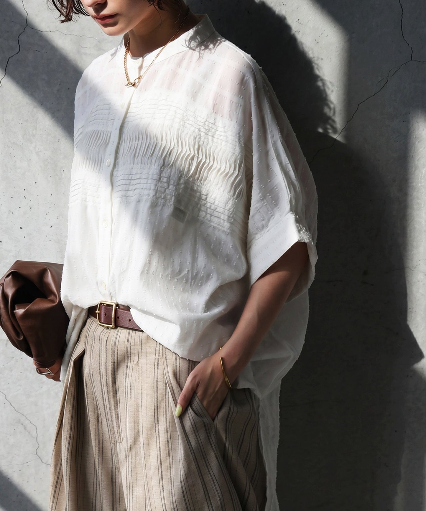 NUUUII 100% Cotton Dobby Weave Dolman Sheer Shirt Ladies