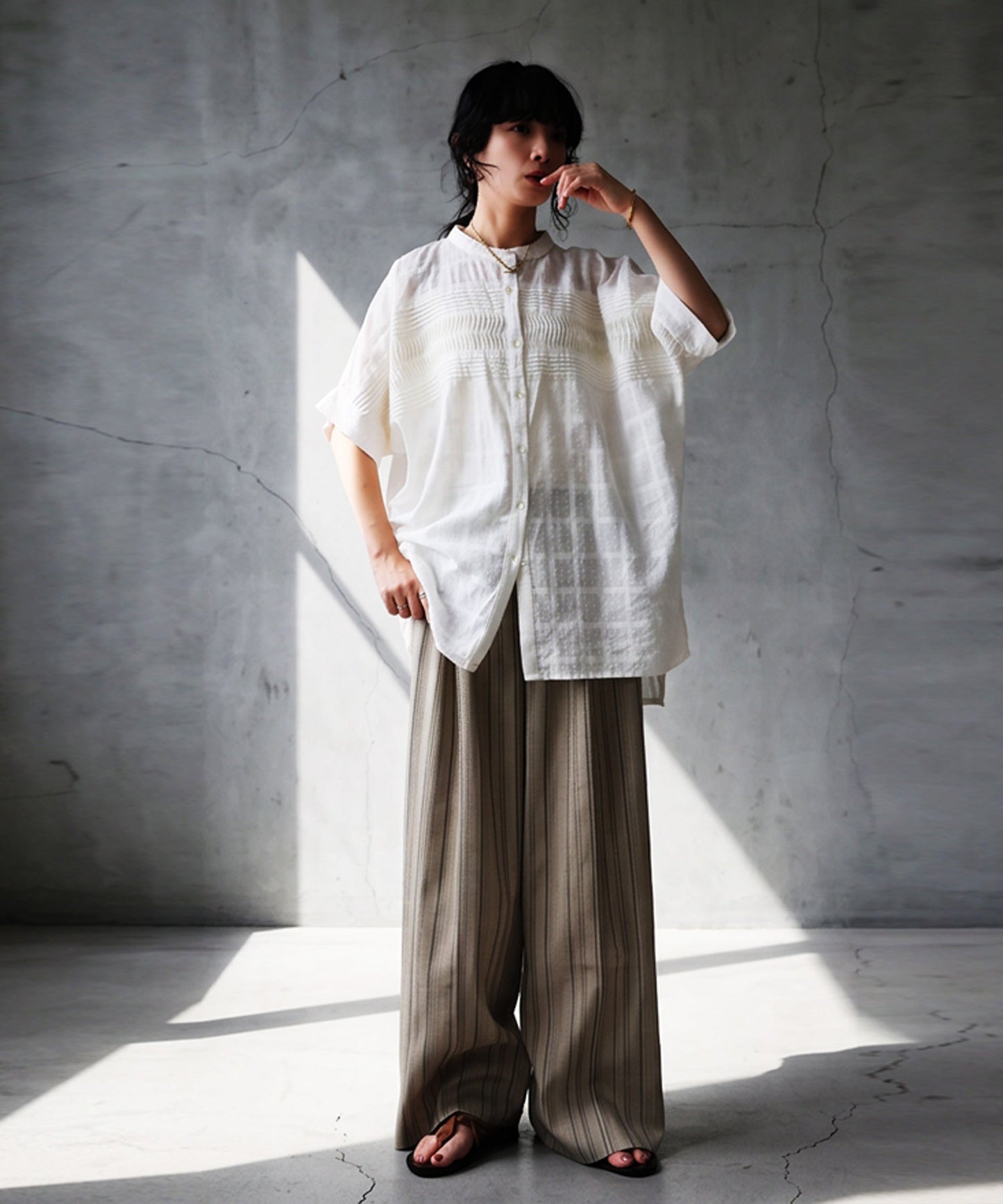 NUUUII 100% Cotton Dobby Weave Dolman Sheer Shirt Ladies