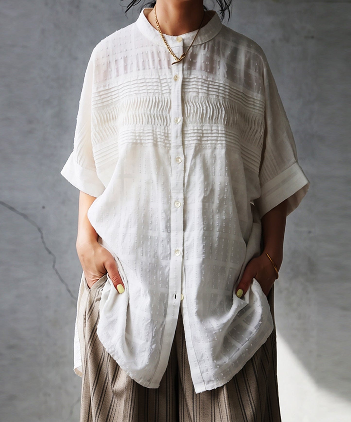 NUUUII 100% Cotton Dobby Weave Dolman Sheer Shirt Ladies