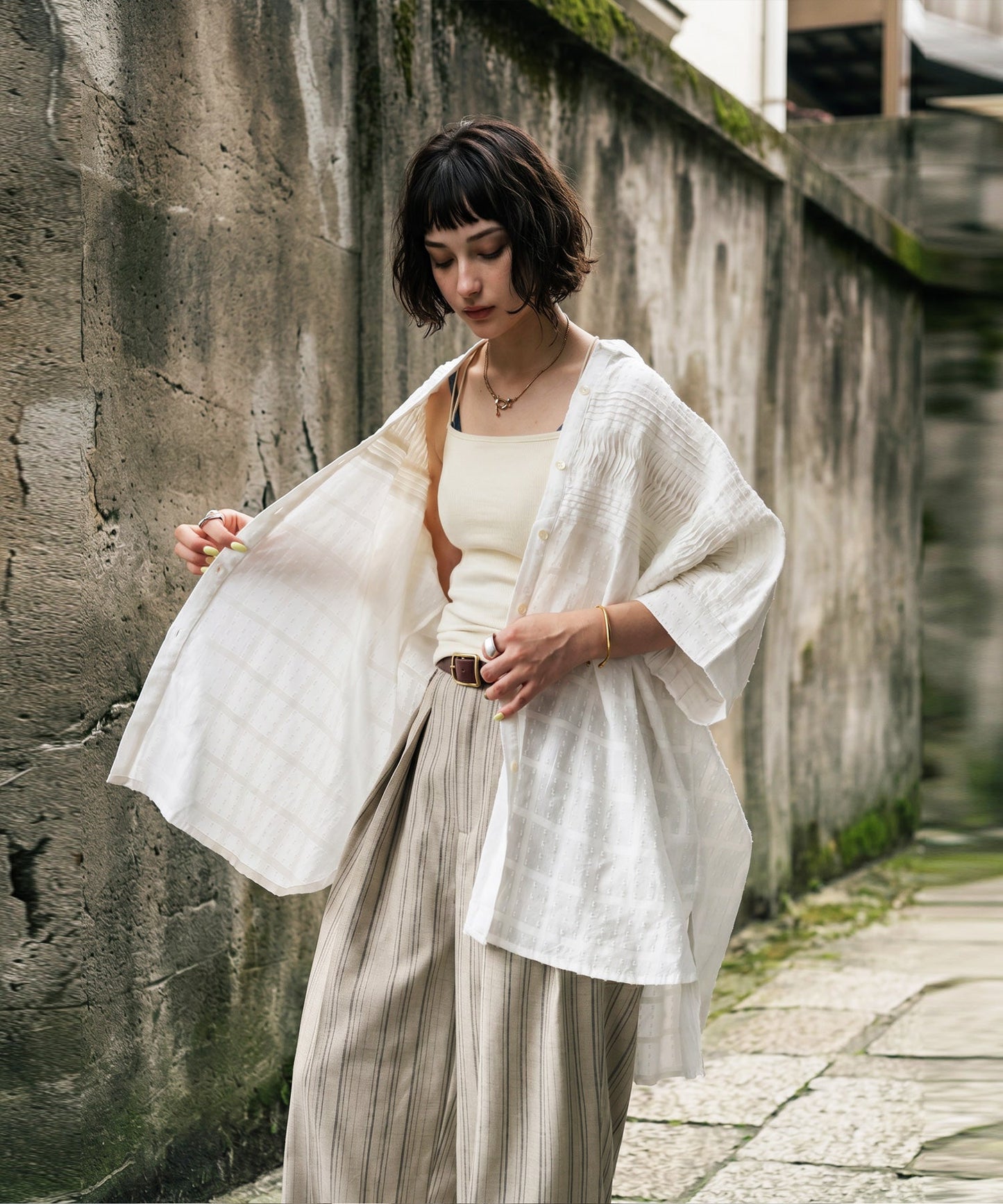 NUUUII 100% Cotton Dobby Weave Dolman Sheer Shirt Ladies