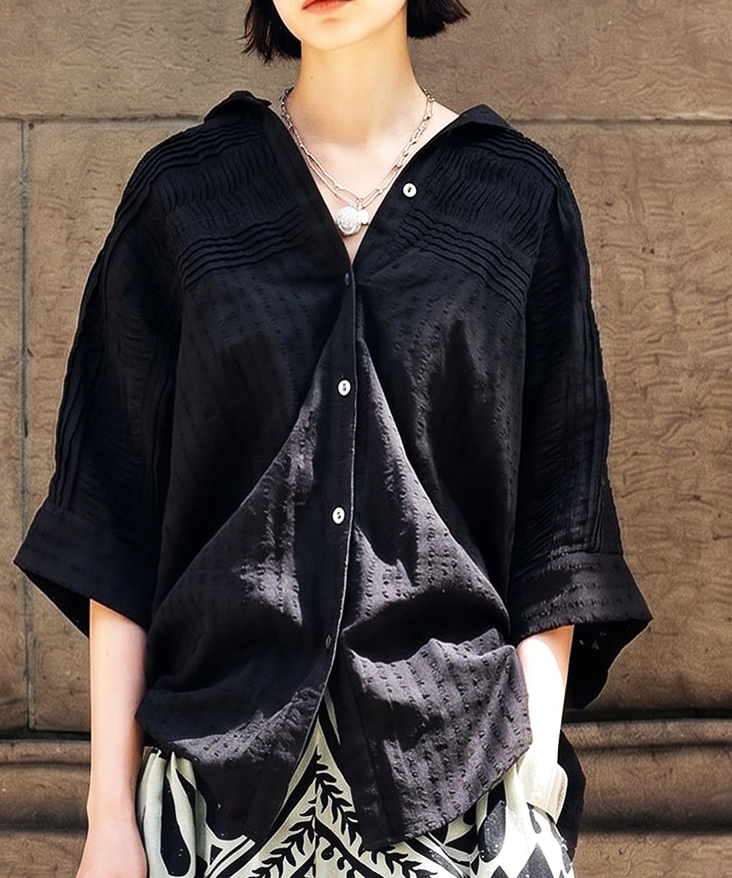 NUUUII 100% Cotton Dobby Weave Dolman Sheer Shirt Ladies