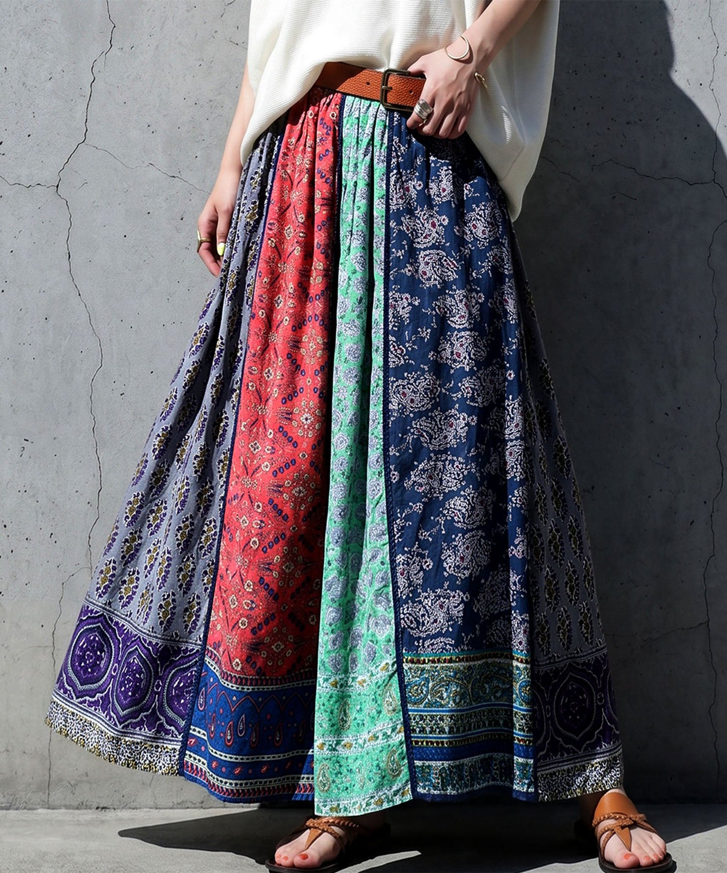 NUUUII Patchwork Flared Scarf, 100% Cotton Skirt Ladies