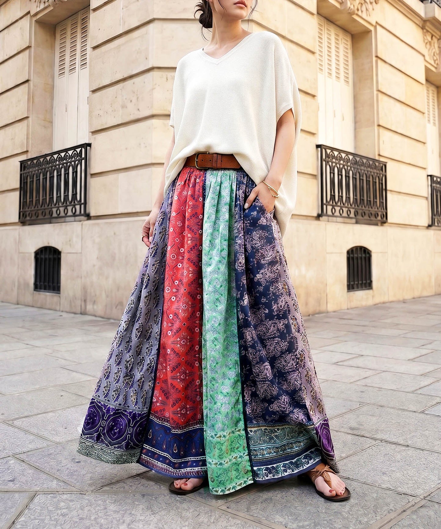 NUUUII Patchwork Flared Scarf, 100% Cotton Skirt Ladies