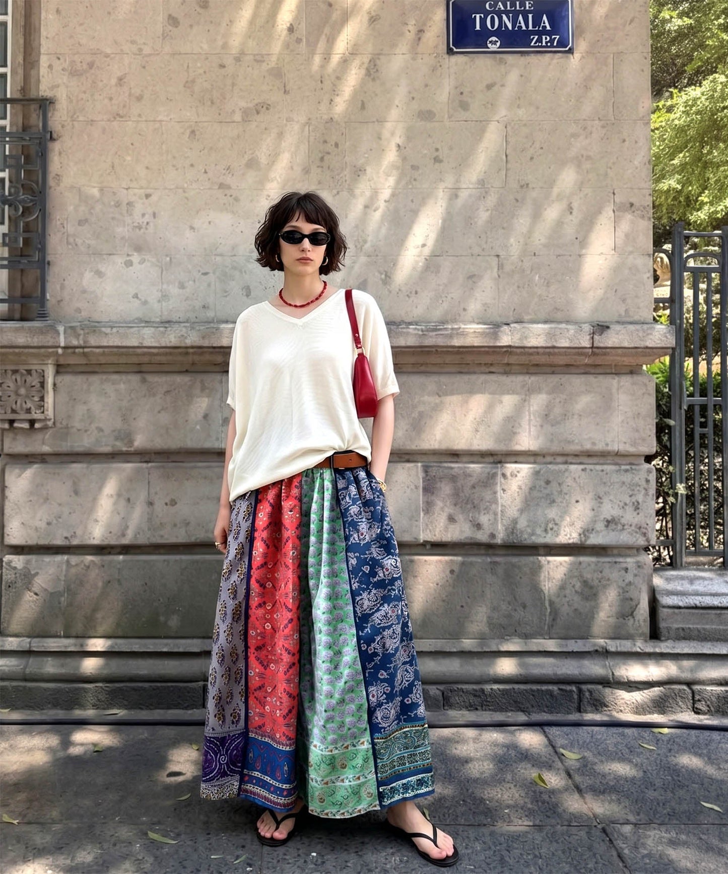 NUUUII Patchwork Flared Scarf, 100% Cotton Skirt Ladies