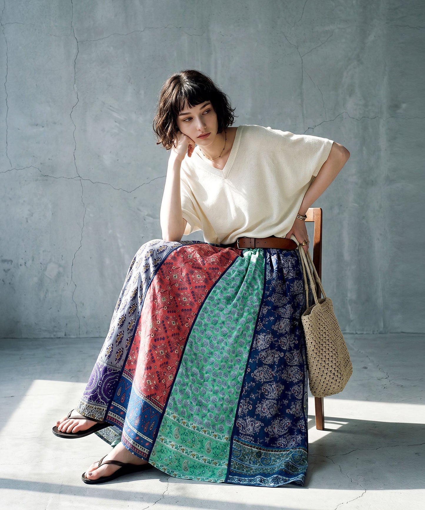 NUUUII Patchwork Flared Scarf, 100% Cotton Skirt Ladies