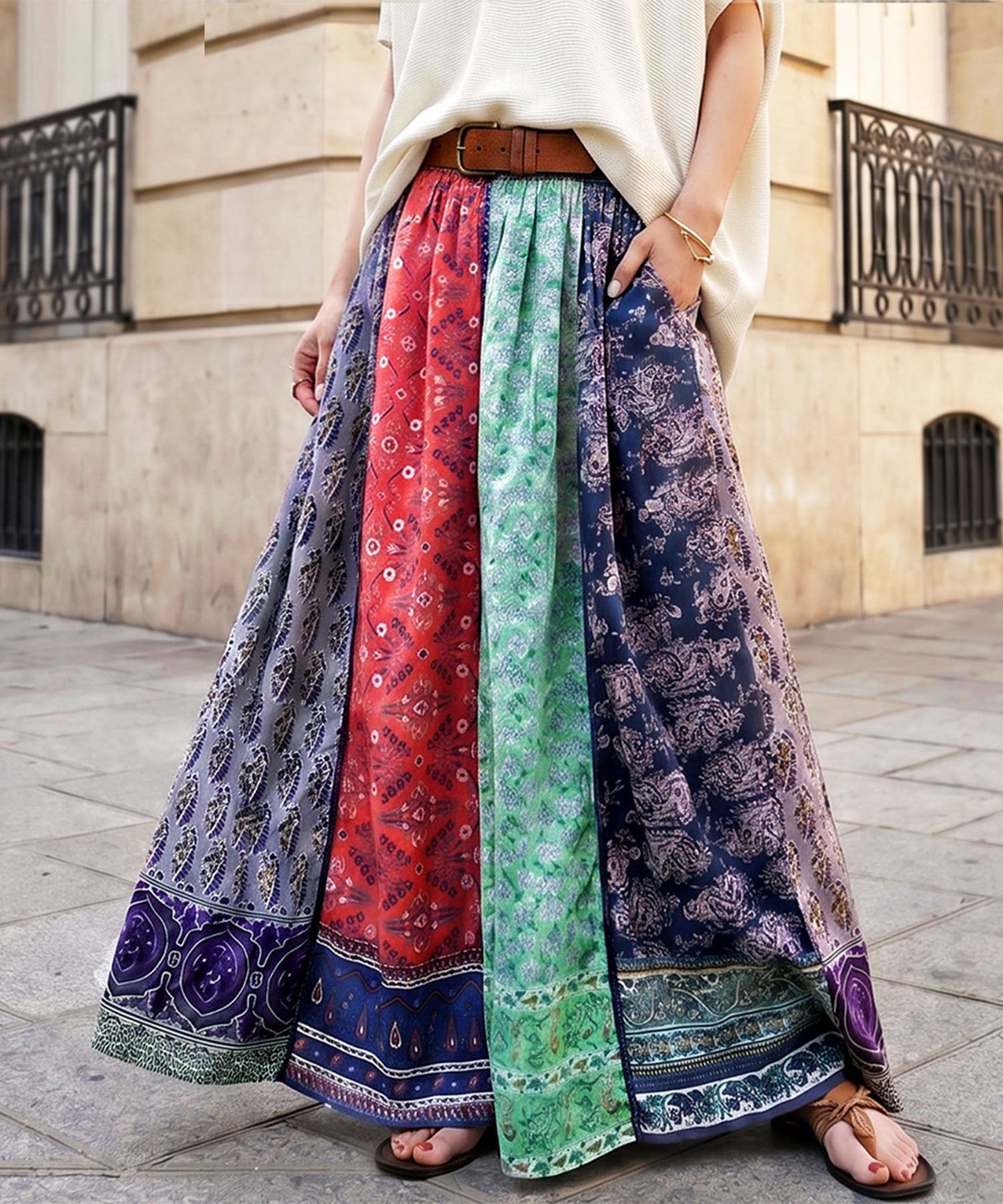 NUUUII Patchwork Flared Scarf, 100% Cotton Skirt Ladies