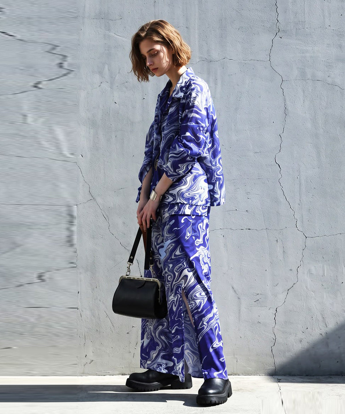 NUUUII Marble Pattern Slit Long Skirt Ladies