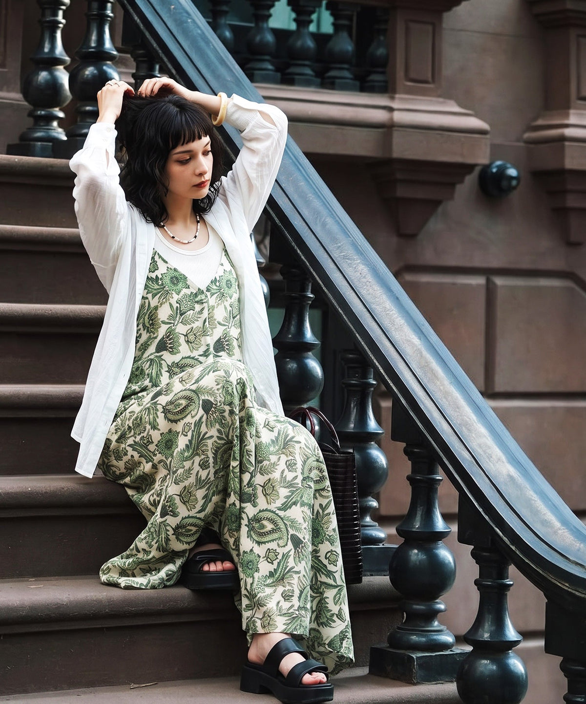 NUUUII Botanical Print Polka Dot Georgette Overalls