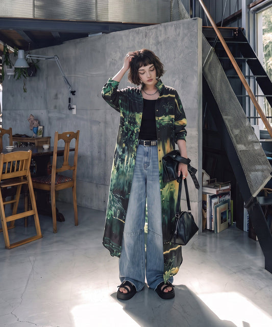 NUUUII Art Print Long Shirt Dress Ladies