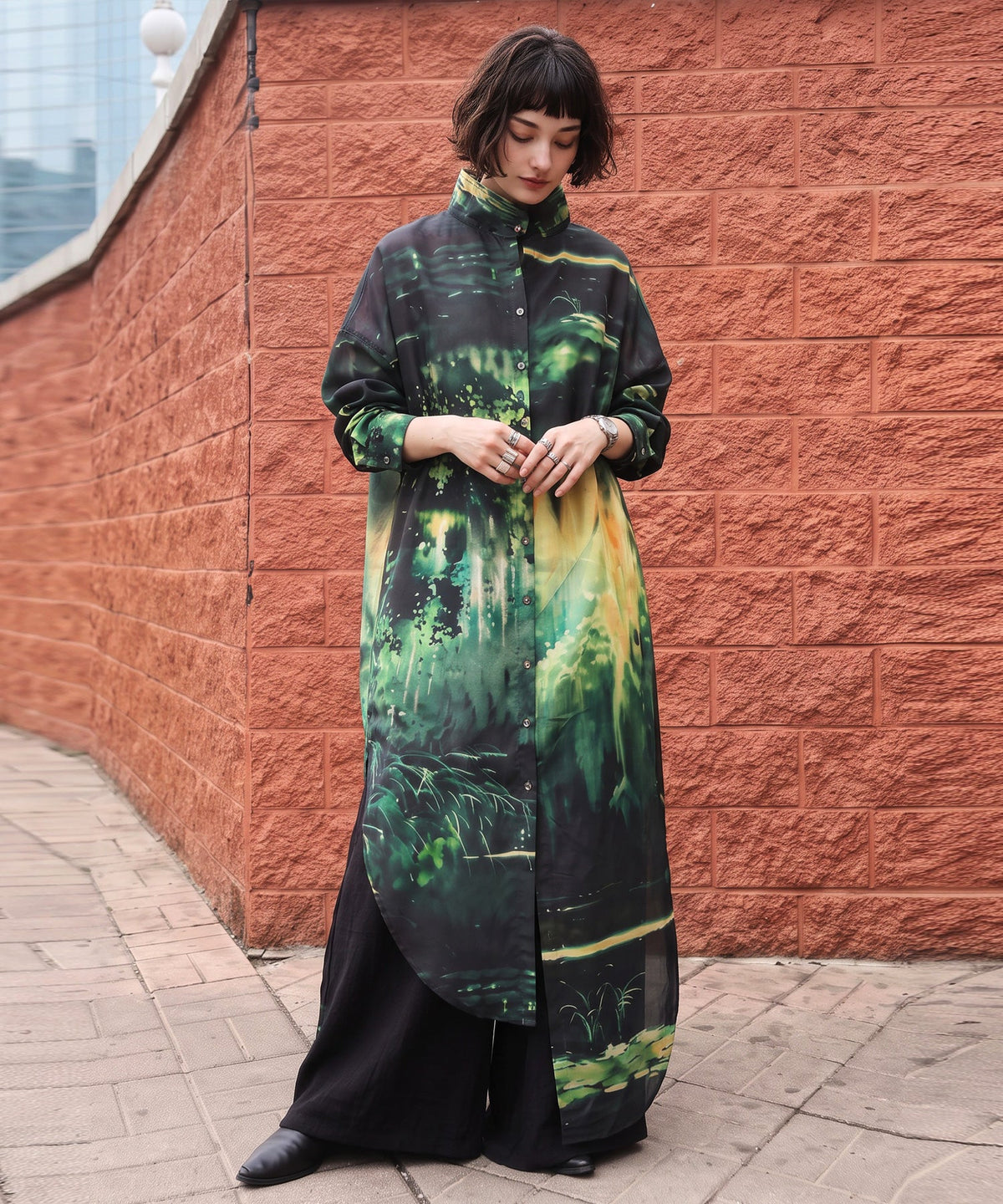 NUUUII Art Print Long Shirt Dress Ladies