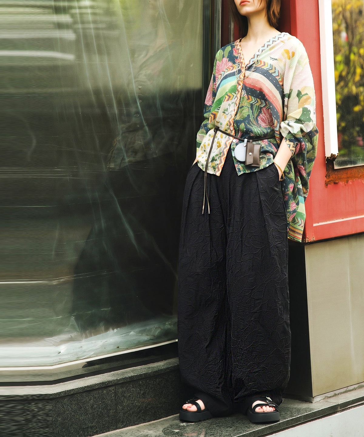 NUUUII Floral Embroidered Wide-Leg Pants With Pleats Ladies