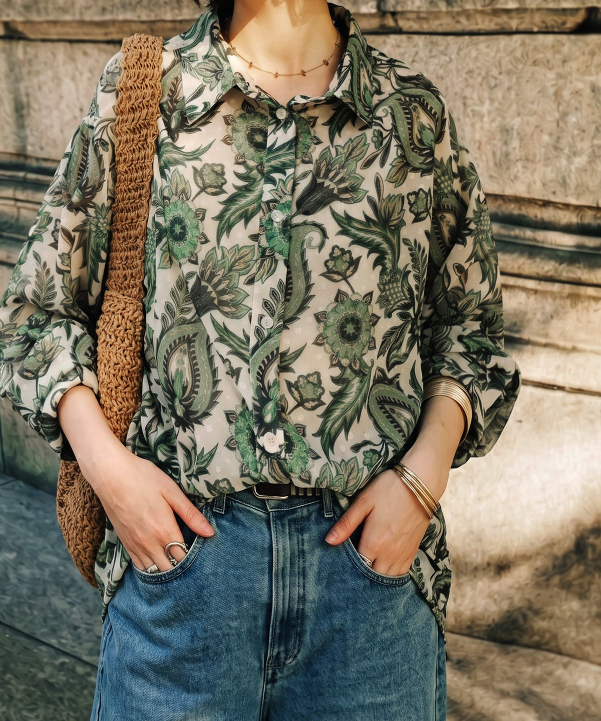 NUUUII Dot Jacquard Botanical Sheer Shirt Ladies