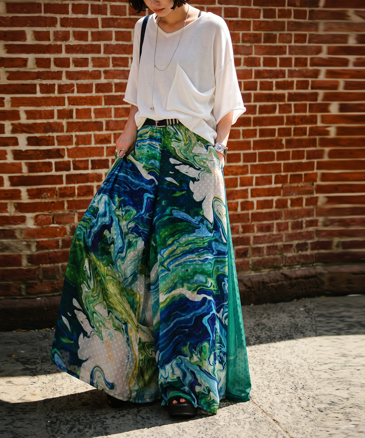 NUUUII Marble Print Art Print Wide Pants Ladies
