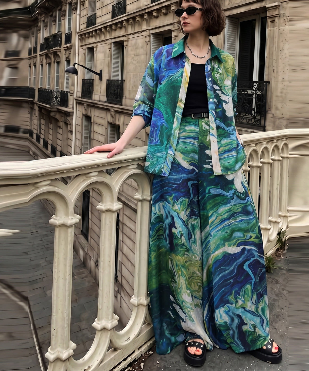 NUUUII Marble Print Art Print Wide Pants Ladies