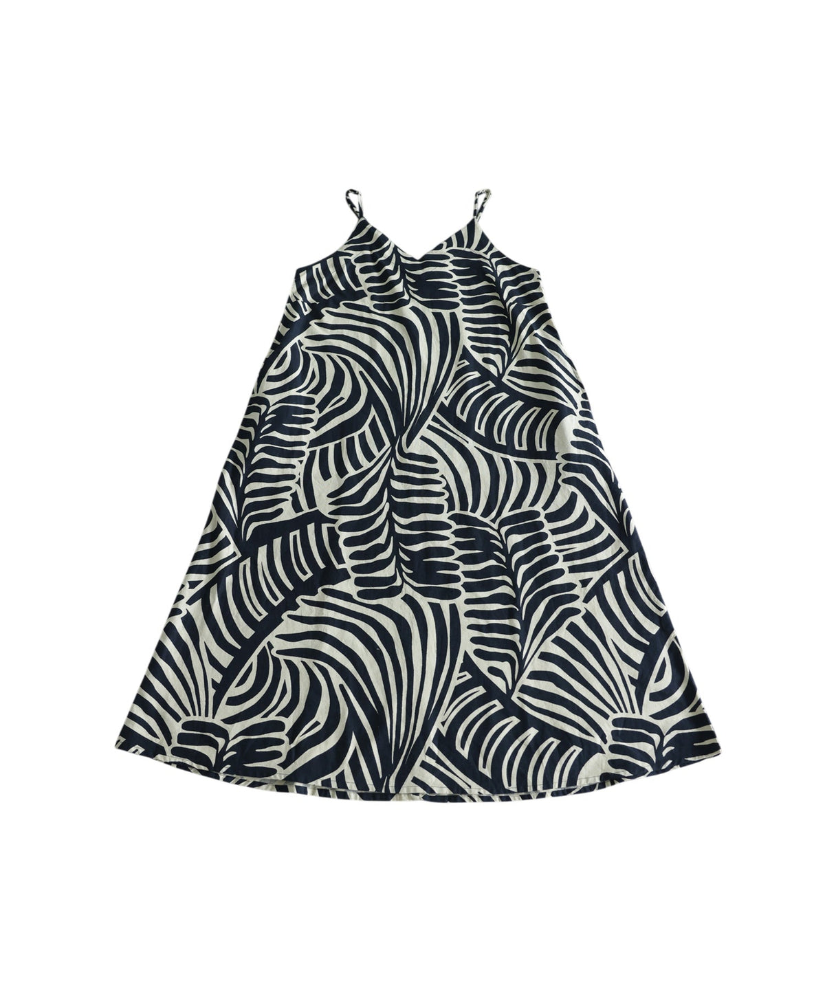 NUUUII Leaf Print Zebra Print Cotton Linen Flared Camisole Dress Ladies