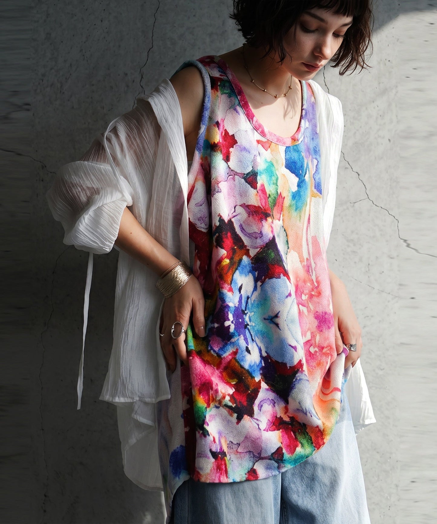 NUUUII Floral Watercolor Print Layered Tank Top Ladies