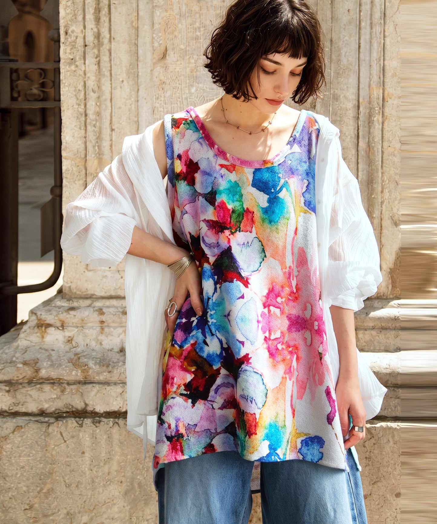 NUUUII Floral Watercolor Print Layered Tank Top Ladies