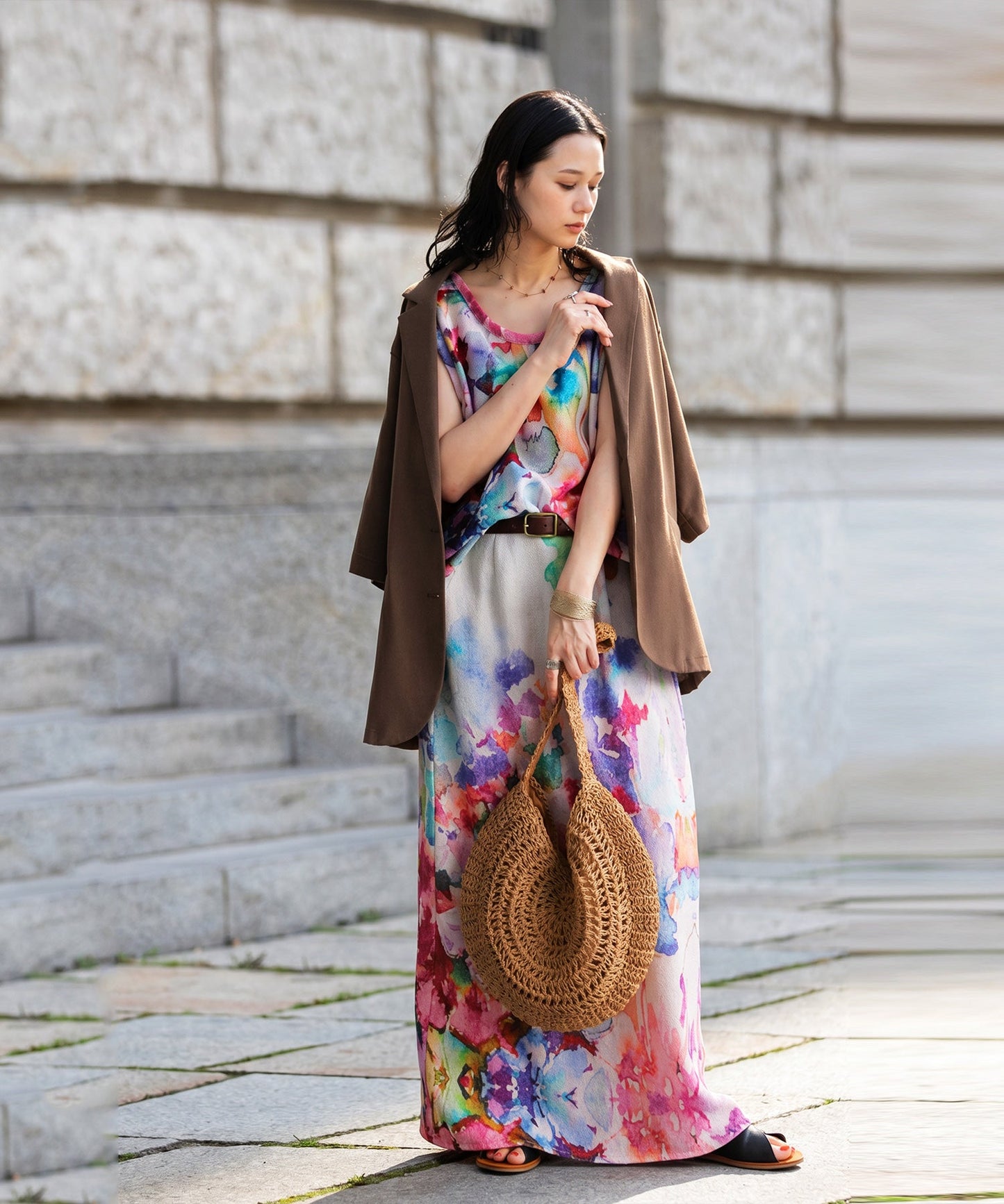 NUUUII Floral Watercolor Print Layered Tank Top Ladies