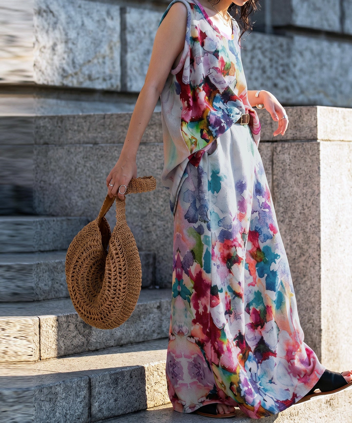 NUUUII Floral Watercolor Print Layered Tank Top Ladies