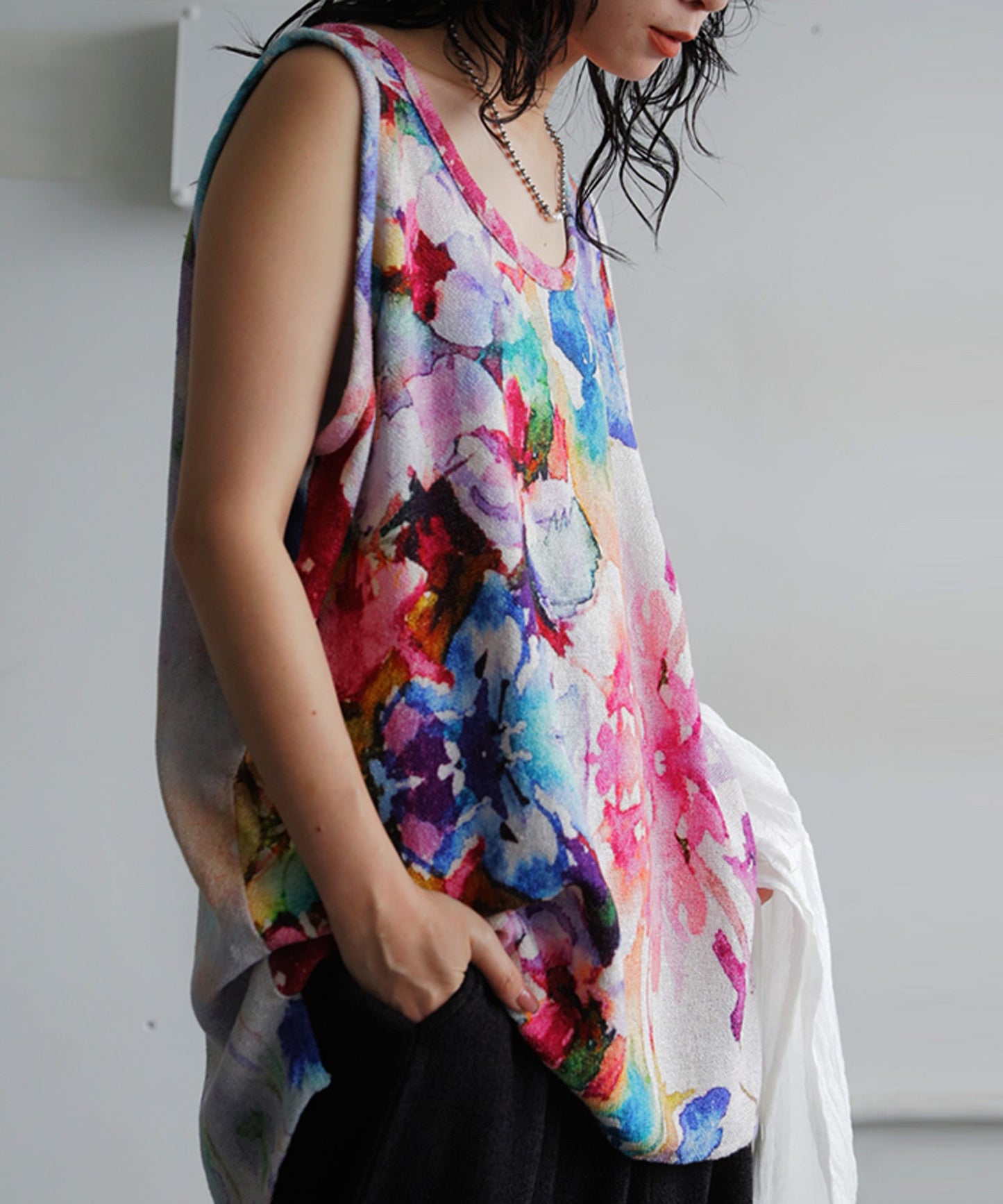 NUUUII Floral Watercolor Print Layered Tank Top Ladies