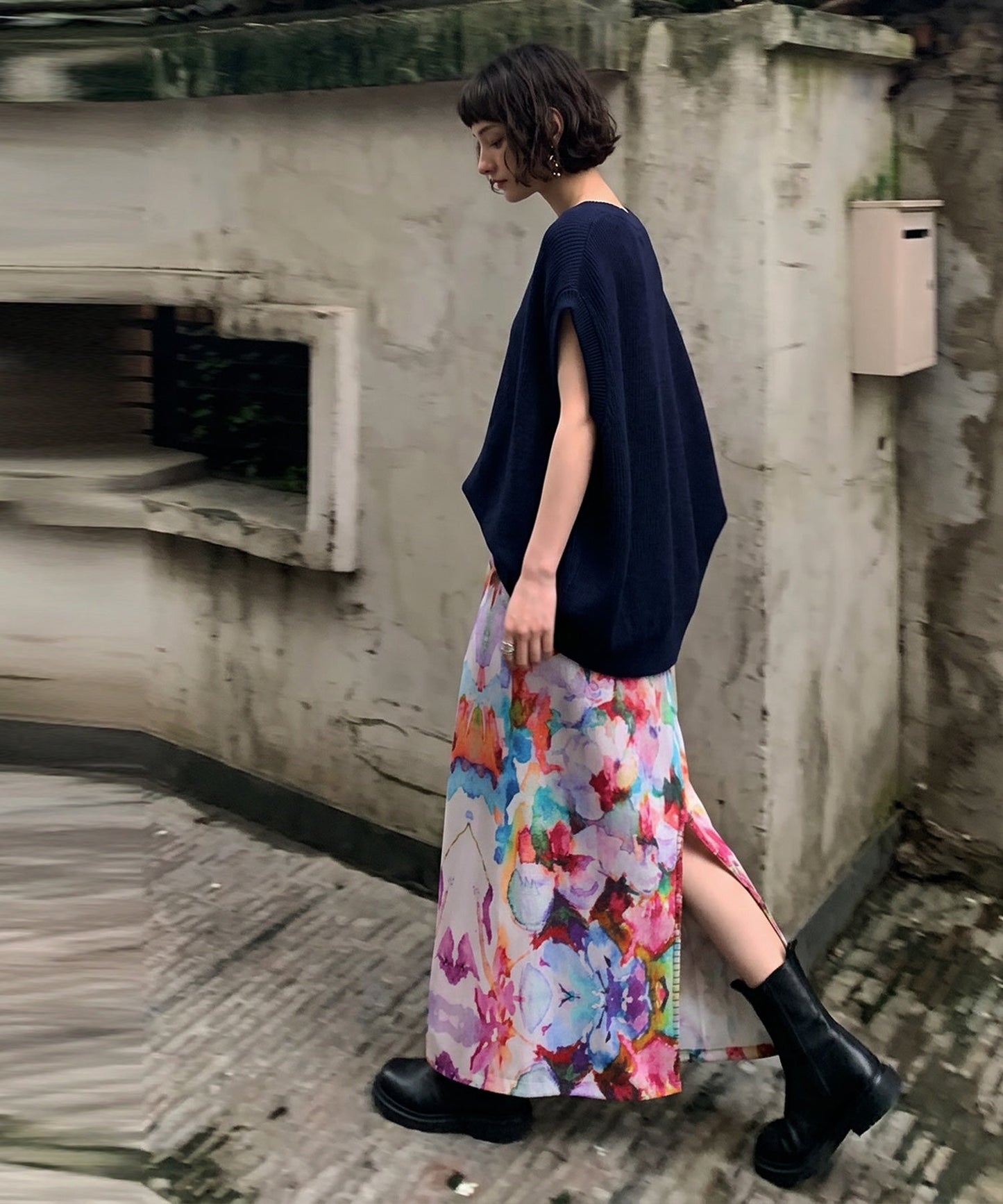 NUUUII Floral Watercolor Print All-Over Print Cotton Blend Skirt Ladies