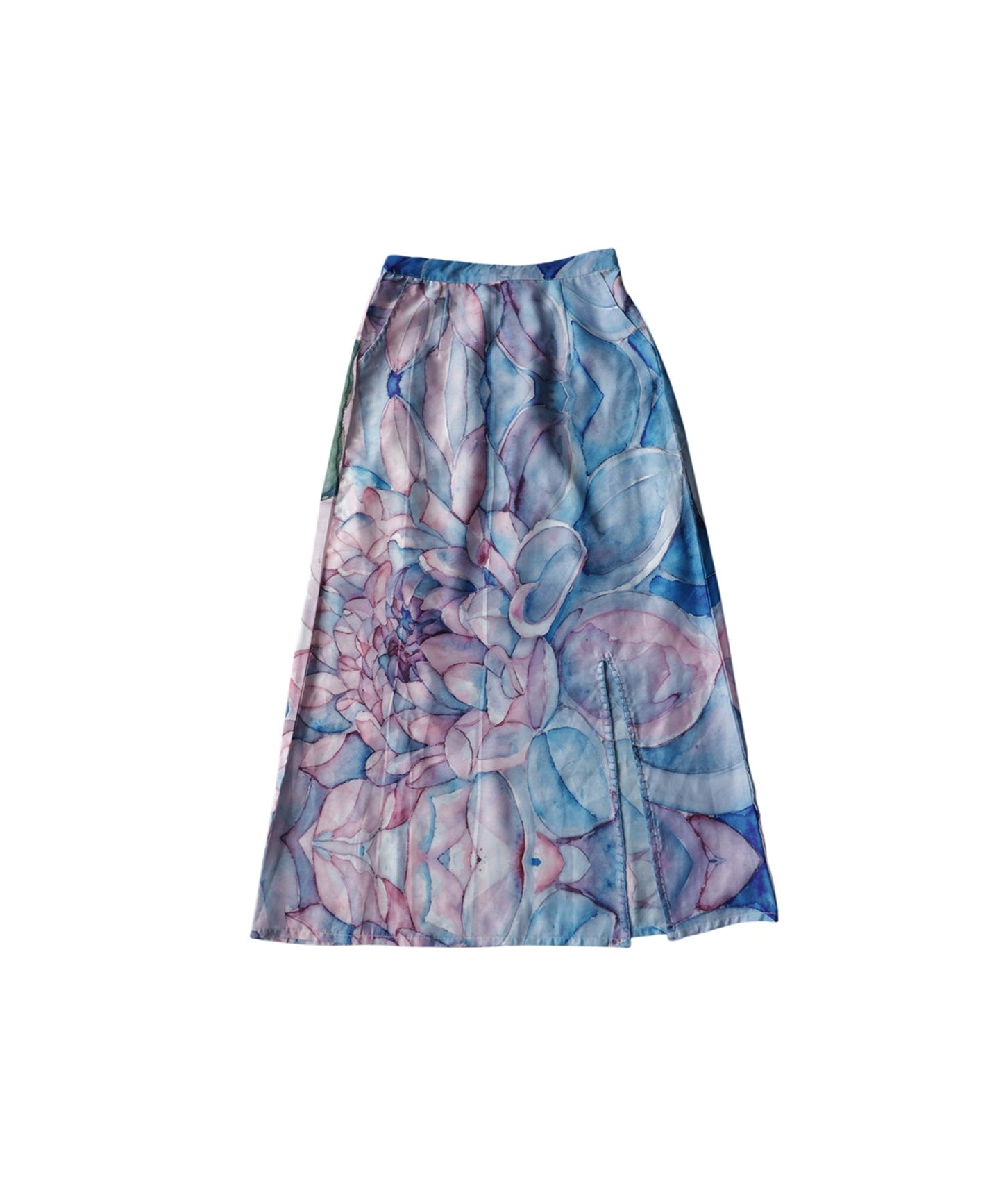 NUUUII Watercolor Floral Print Long Skirt With Front Slit Ladies